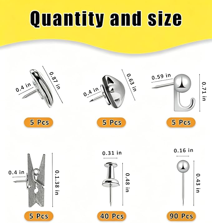 KEYDUACU 150 Pcs Silver Push Pins Set, Metal Thumb Tacks, Decorative Push Pins - Image 5