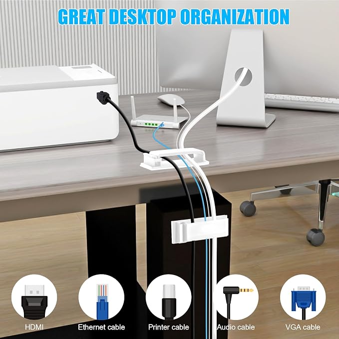 XHF 80 PCS Self Adhesive Cable Clips White, Wire Clips Cable Management Wire - Image 5