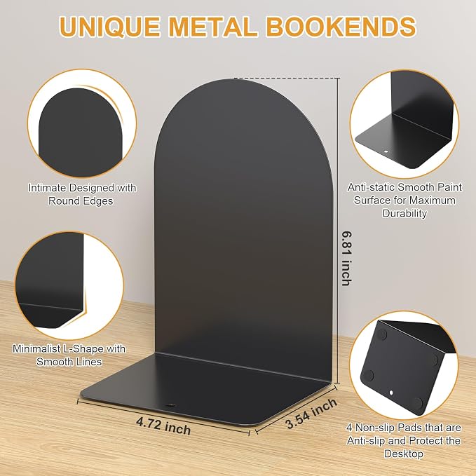 Bookends 1 Pair, Metal Round Bookends - Image 3