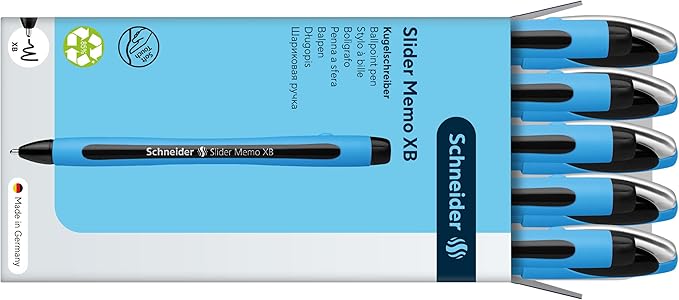 Schneider Slider Memo XB Ballpoint Pen, 1.4 mm, Light Blue Barrel, Box of 10 - Image 5