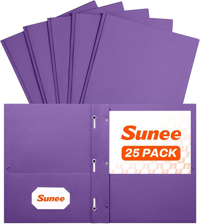 SUNEE 2 Pocket Folders with Prongs, Paper Folders with 2 Pockets and 3 Prongs by SUNEE
