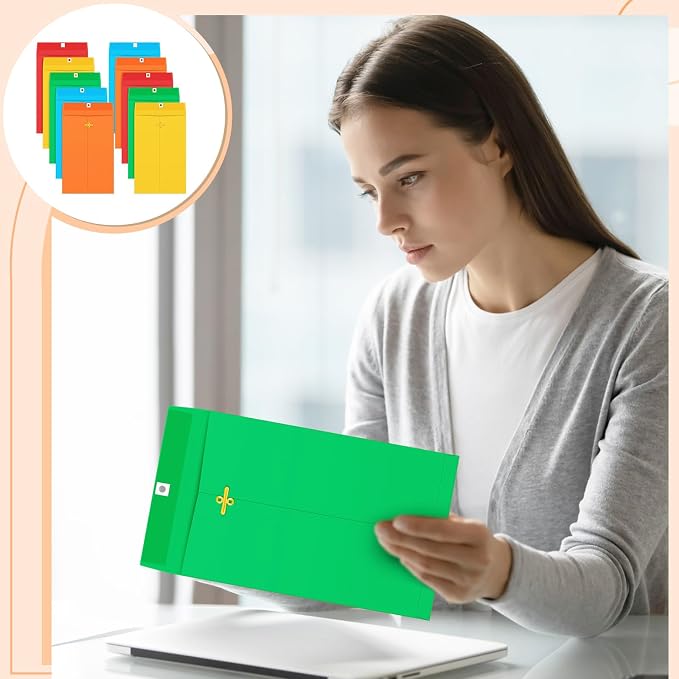 Geyee 100 Pcs Clasp Manilla Envelopes 6 x 9 Inch Gummed Colored Envelopes - Image 6