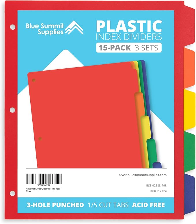 Blue Summit Supplies 5 Tab Heavy Duty Plastic Dividers - Image 6