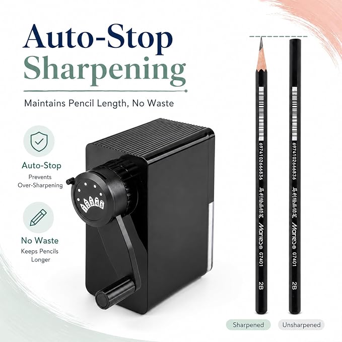 Marie's Long Point Manual Pencil Sharpener, 5-Level Adjustable Hand Crank - Image 3