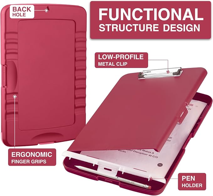 Sooez Clipboard with Storage, Clip Board 8.5 x 11 with Pen Holder, Plastic - Image 2