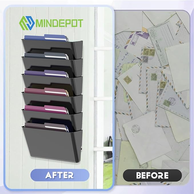 MINDEPOT 6 Pockets Acrylic Wall File Organizer, Plastic Hanging Wall File Holder - Image 3