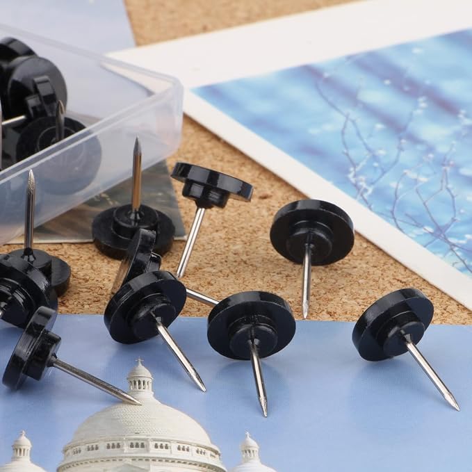 Push Pins 200-count Flat Black Thumb Tacks Steel Point and Plastic Head - Image 6