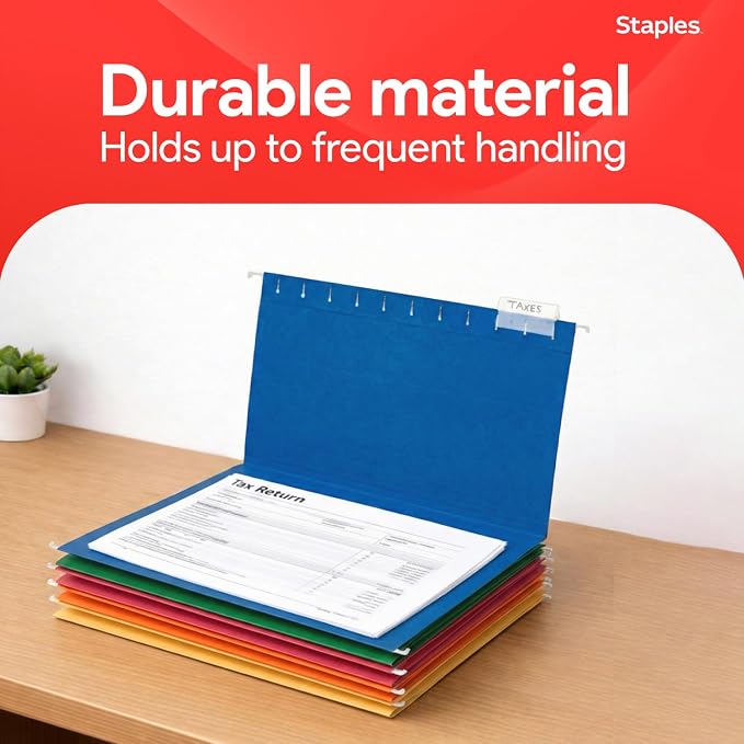 Staples Hanging File Folders, Letter Size, 1/5‑Cut Tabs, Adjustable Tabs - Image 6