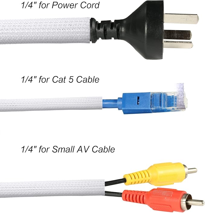 10ft - 1/4 inch Braided Cable Management Sleeve Cord Protector - Self-Wrapping - Image 3