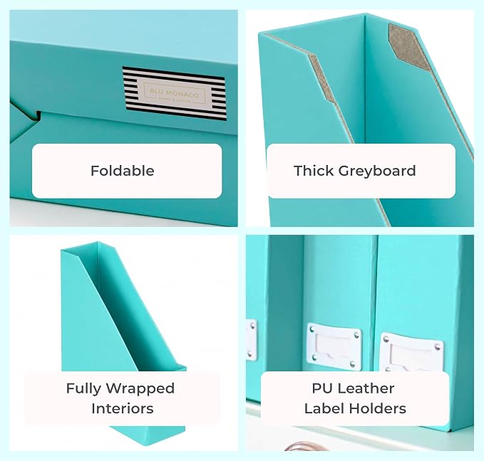 BLU MONACO Set of 6 Aqua Magazine File Holders | Foldable Magazine Storage Boxes - Image 8