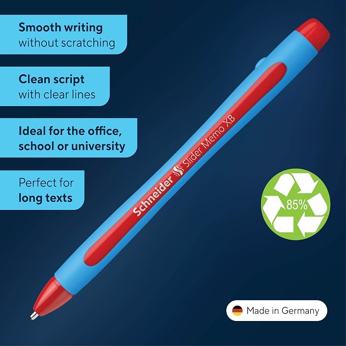 Schneider Slider Memo XB Ballpoint Pen, 1.4 mm, Light Blue Barrel, Box of 10 - Image 2