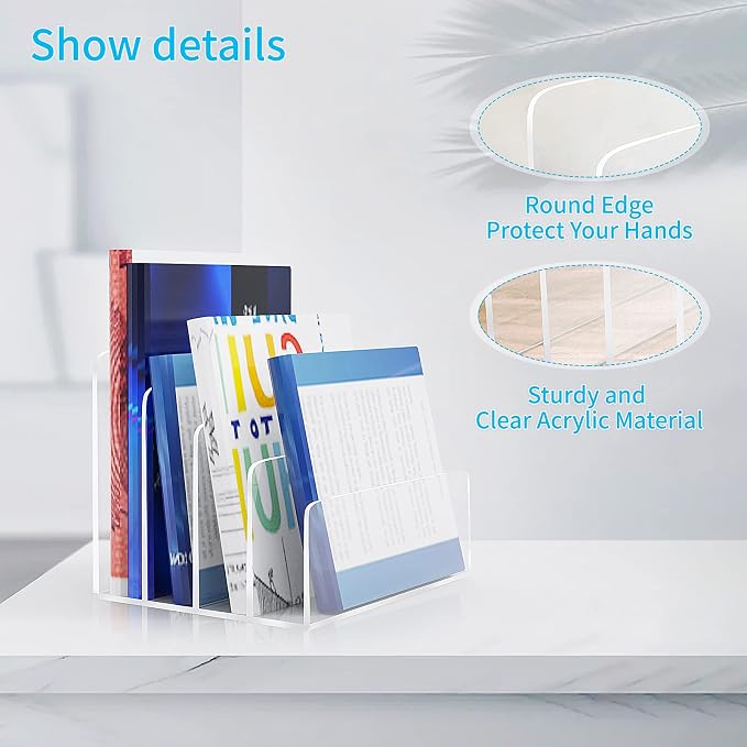 2PCS Clear Acrylic File Organizer, 4 Sections Acrylic Desk Organizer File - Image 6