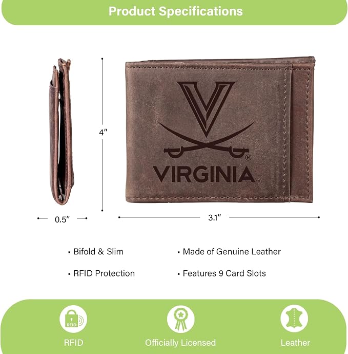 Team Sports America NCAA University of Virginia Front Pocket Slim Wallet - Image 4