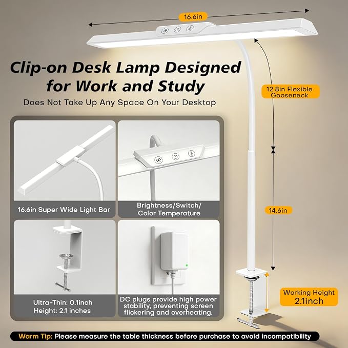 LED Desk Lamp for Office Home, Stepless Dimming Architect Desk Light - Image 2