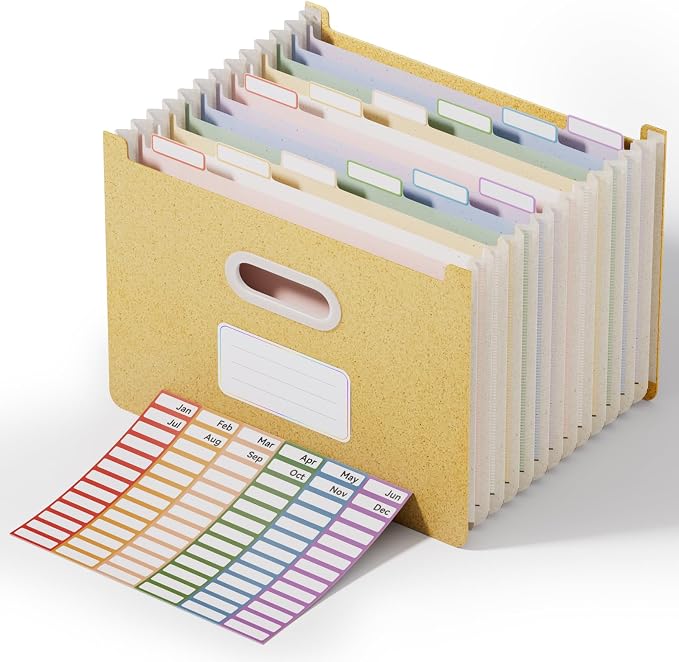 ThinkTex 12-Pocket Accordion File Organizer, Upright Open Top, Monthly Tabs by ThinkTex
