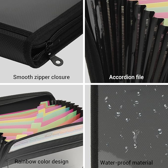 Mukawa 13 Pocket Expanding File Folder, Zippered Accordion File Organizer - Image 6