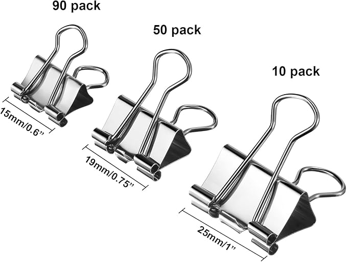 TecUnite 150 Pcs Black Binder Clips Assorted Sizes Silver Paper Clamps Clips - Image 2