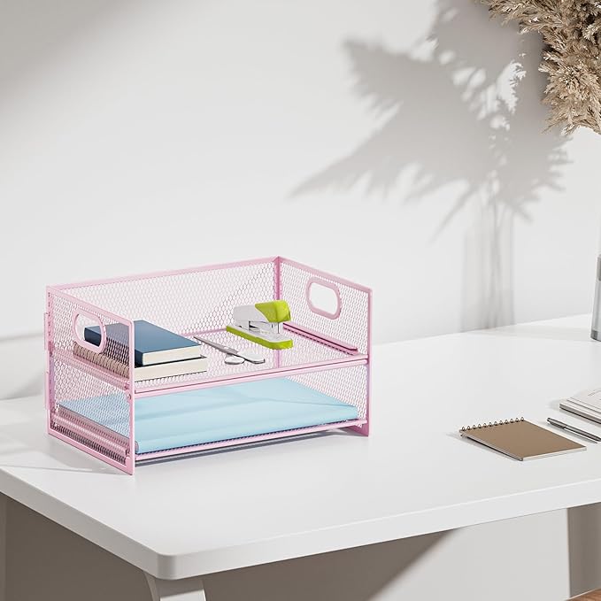 Marbrasse 2 Tier Paper Organizer Letter Tray, Mesh File Organizer - Image 5