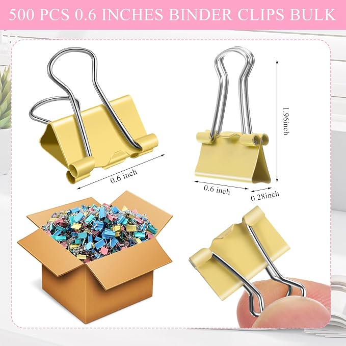 Jetec 500 Pieces 0. 6 Inch Colorful Binder Clips Bulk Small Paper Clamps Metal - Image 3