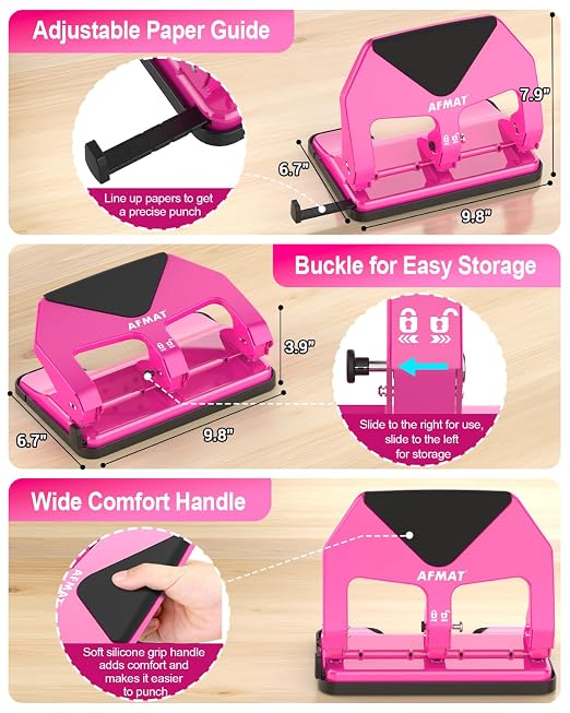 AFMAT 3 Hole Punch Heavy Duty, 50-Sheet Three Hole Punch, 50% Reduced Effort - Image 5