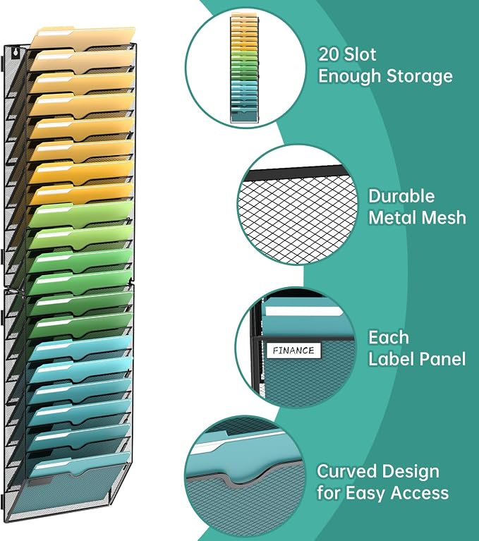 SUPEASY 20 Tier Wall File Organizer, Hanging Wall Mounted Mail Organizer - Image 3