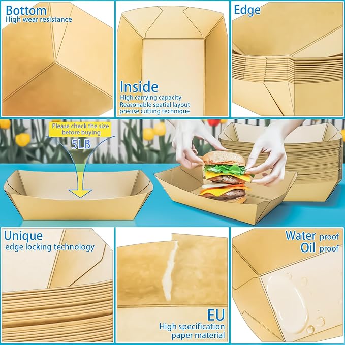 150 Pack 5LB Extra Large Paper Food Boats Trays Disposable Paper Boat Plate - Image 4