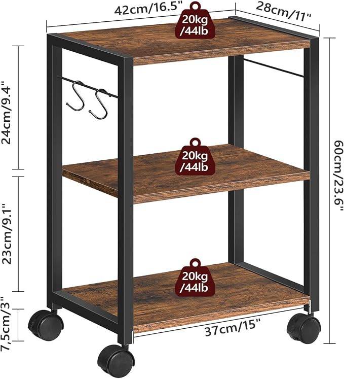 MAHANCRIS Printer Stand, 3-Tier Under Desk Rolling Cart - Image 4