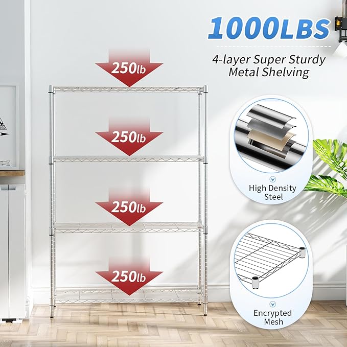 BestOffice | 4-Tier Wire Storage Shelves | 36x14x54 | Chrome | - Image 4