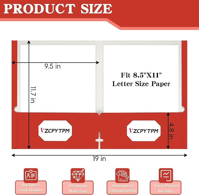 VZCPYTPM 50 Pack Red Folders - Image 5