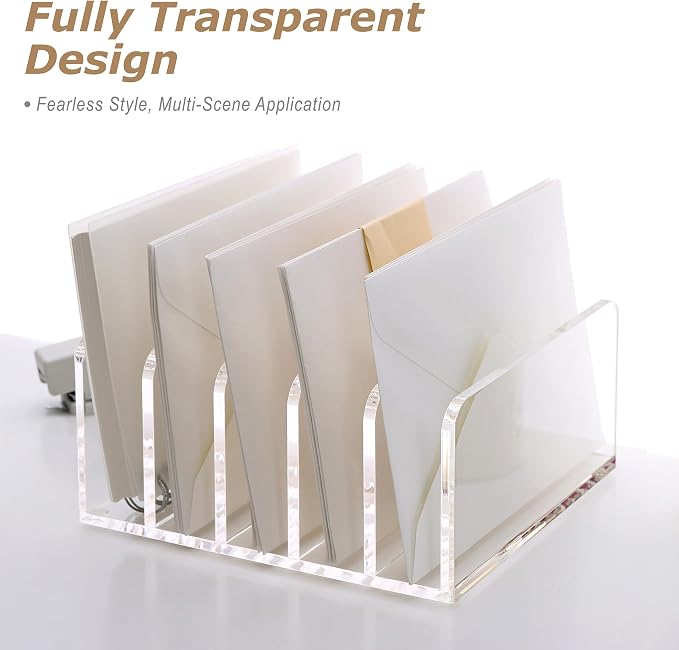SANRUI Clear Desktop File Organizer, 5 Compartments Acrylic Office Document - Image 8