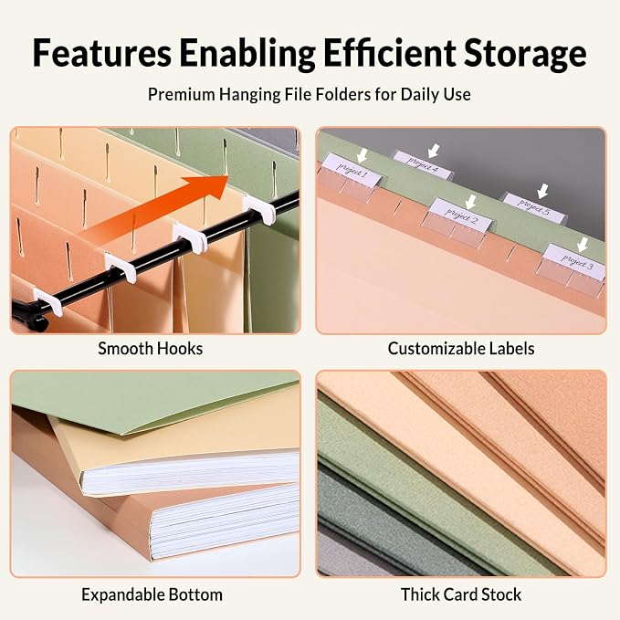 SUNEE Hanging File Folders, 6 Pack Letter Size Hanging File Folders - Image 3