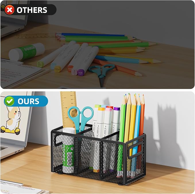 Marbrasse Mesh Pen Holder for Desk, Pencil Holder Desk Organizer 3 Adjustable - Image 5