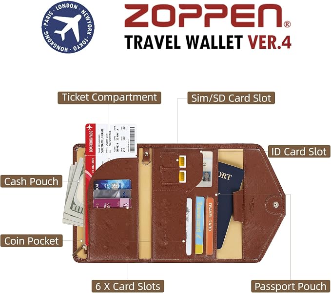 ZOPPEN Mulit-purpose Rfid Blocking Passport Holder Travel Wallet Passport and - Image 4