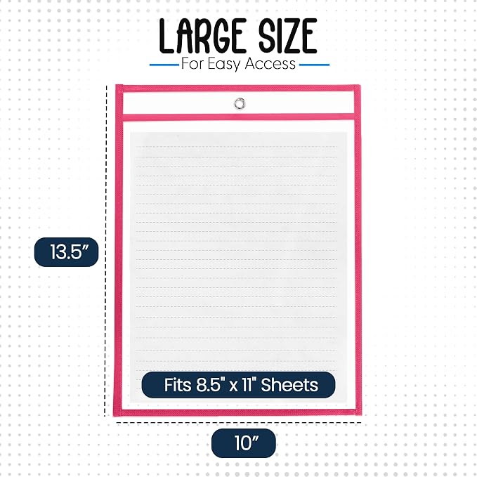 Essex Wares - 6 Pack, Hot Pink, Durable Water-Resistant Dry Erase Pocket - Image 2