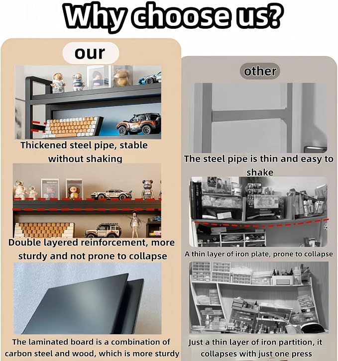 Desktop Hutch Bookshelf, Many Gifts, Metal Desktop Bookcase - Image 7