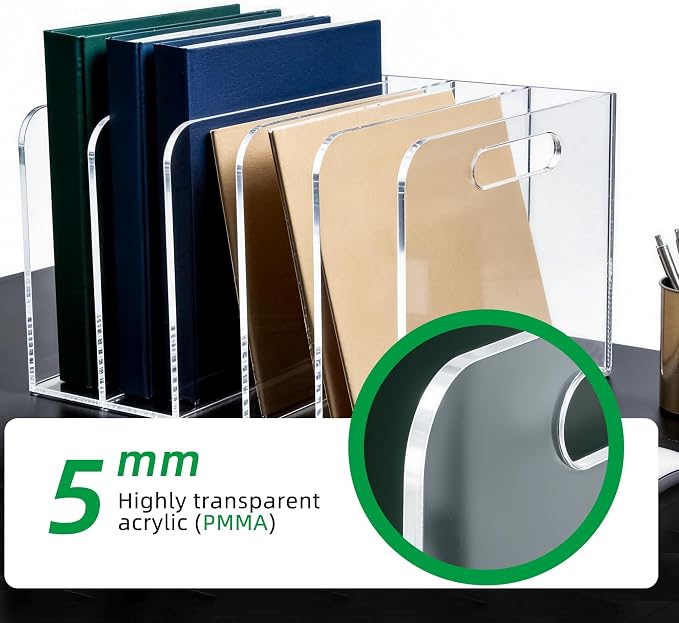 Acrylic Magazine File Holder, 5 Vertical Compartments Desk Document Sorter - Image 4