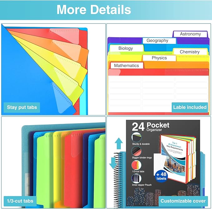 Forvencer 24 Pocket Project Organizer, 1/3-cut Tab Binder Organizer - Image 5