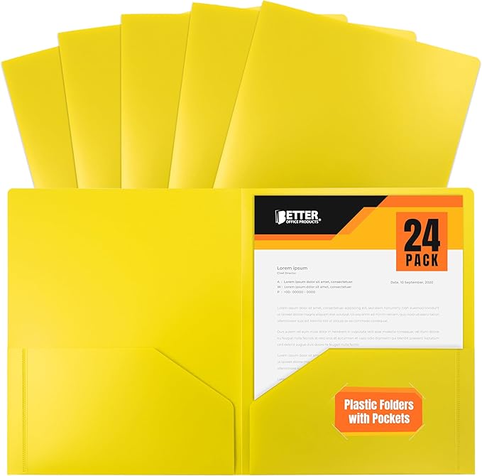 Better Office Products Heavyweight Plastic 2 Pocket Portfolio Folder, Letter by BetterOfficeProducts