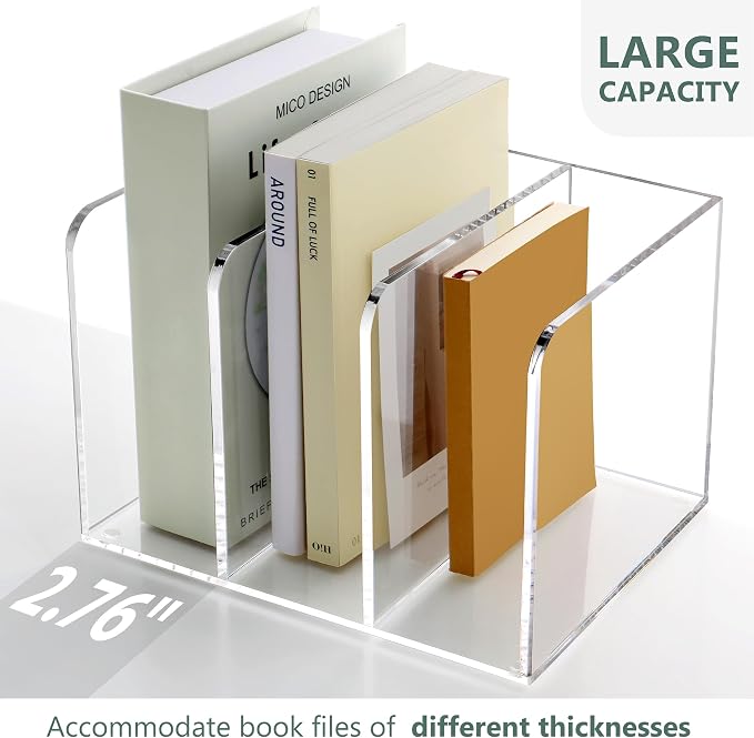 SANRUI Acrylic Magazine Holder Desk Organizer Workspace Sorters，Clear Bookend - Image 5
