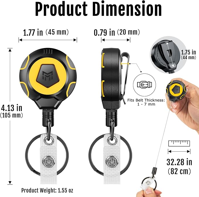 MNGARISTA Heavy Duty Retractable Badge Reel, 10 oz 31.5'' Keychain, 2 Pack | - Image 4