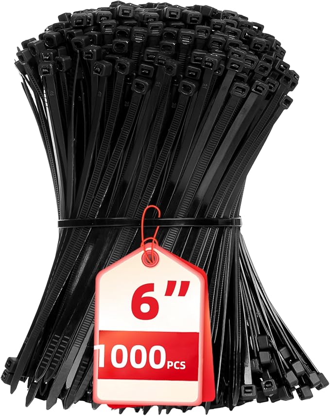 Zip Ties 6 inch, 1000 Pack Black Zip Ties, Self-Locking Nylon Cable Ties by HAVEMETD