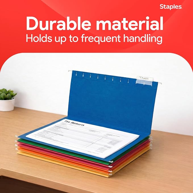 Staples Heavy‑Duty Reinforced Hanging File Folders, Legal Size, 1/5‑Cut Tabs - Image 6