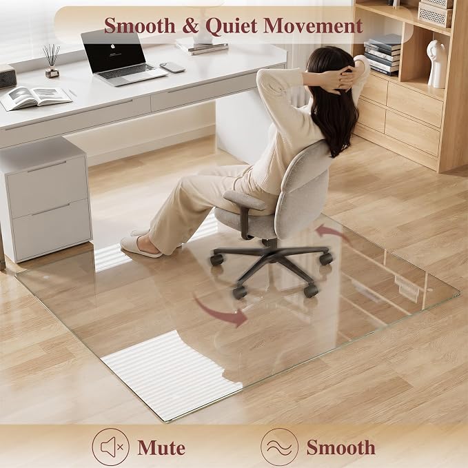 Tempered Glass Chair Mat, 4 Non‑Slip Pads, Noise-Free Gliding Shatterproof - Image 4