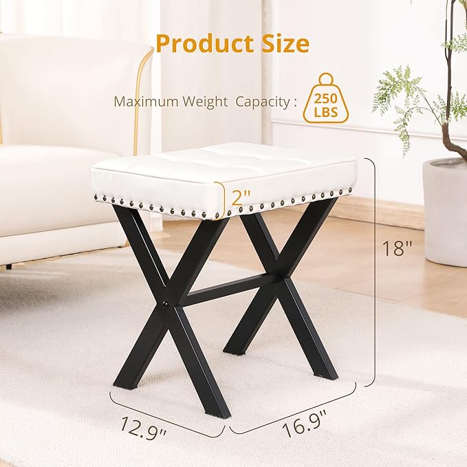 LUE BONA White Vanity Stool - Image 2
