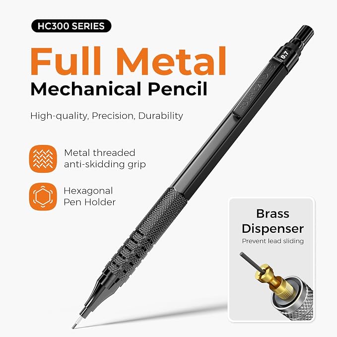 Four Candies 2PCS 0.5mm & 0.7 mm Metal Mechanical Pencils Set, 12 Erasers - Image 3