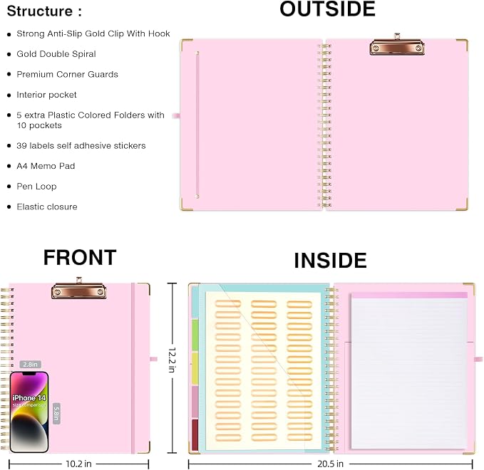 Ospelelf Clipboard with Storage 8.5 X 11，Padfolio Organizer, Spiral Portfolio - Image 2