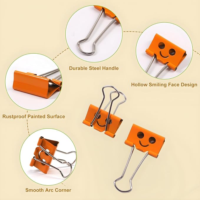 Coideal Cute Smiley Face Binder Clips, 48 Pack 1 Inch Medium Metal Paper Clamps - Image 6