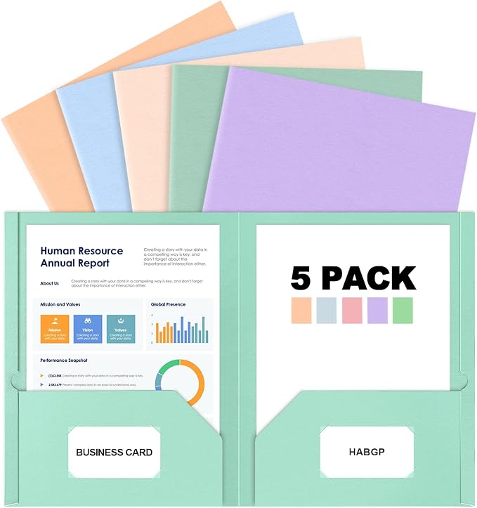 HABGP Paper Folders with Pockets, 5 Color Heavy Duty Two Pocket Folder with by HABGP