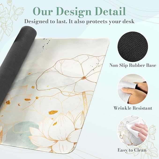 iCasso Desk Cover Mat, Extra Large Lotus Mouse Pad, Desk Pad Mat, Office Matt - Image 5