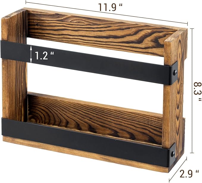 MyGift Set of 2 Rustic Burnt Wood and Matte Black Metal Wall-Mount Magazine - Image 5